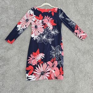 Vince Camuto, Floral Navy and Pink Dress, Size 2